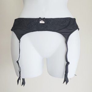 NWT LaSenza Black Garter Belt Thigh High Sock Holder Lace Strap SizeL Steel Clip